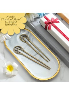 Chuangdi 2 Pieces Nordic Classical Metal U Shaped Hairpin Vintage Hair Sticks Hair Fork Pins 2 Prong Updo Chignon Pins Hair Accessory For Women Girls Hairstyles (Bronze)  - Image 4