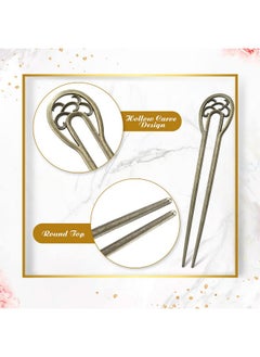 Chuangdi 2 Pieces Nordic Classical Metal U Shaped Hairpin Vintage Hair Sticks Hair Fork Pins 2 Prong Updo Chignon Pins Hair Accessory For Women Girls Hairstyles (Bronze)  - Image 3