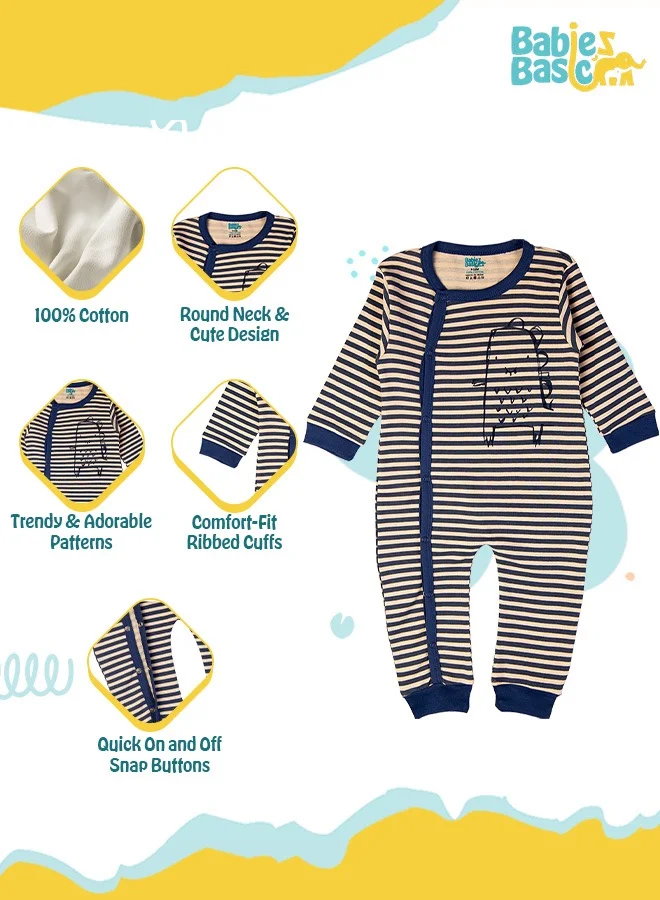 Babies Basic 100% Cotton Printed Long Sleeves Jumpsuit/Romper/Sleepsuit For Babies