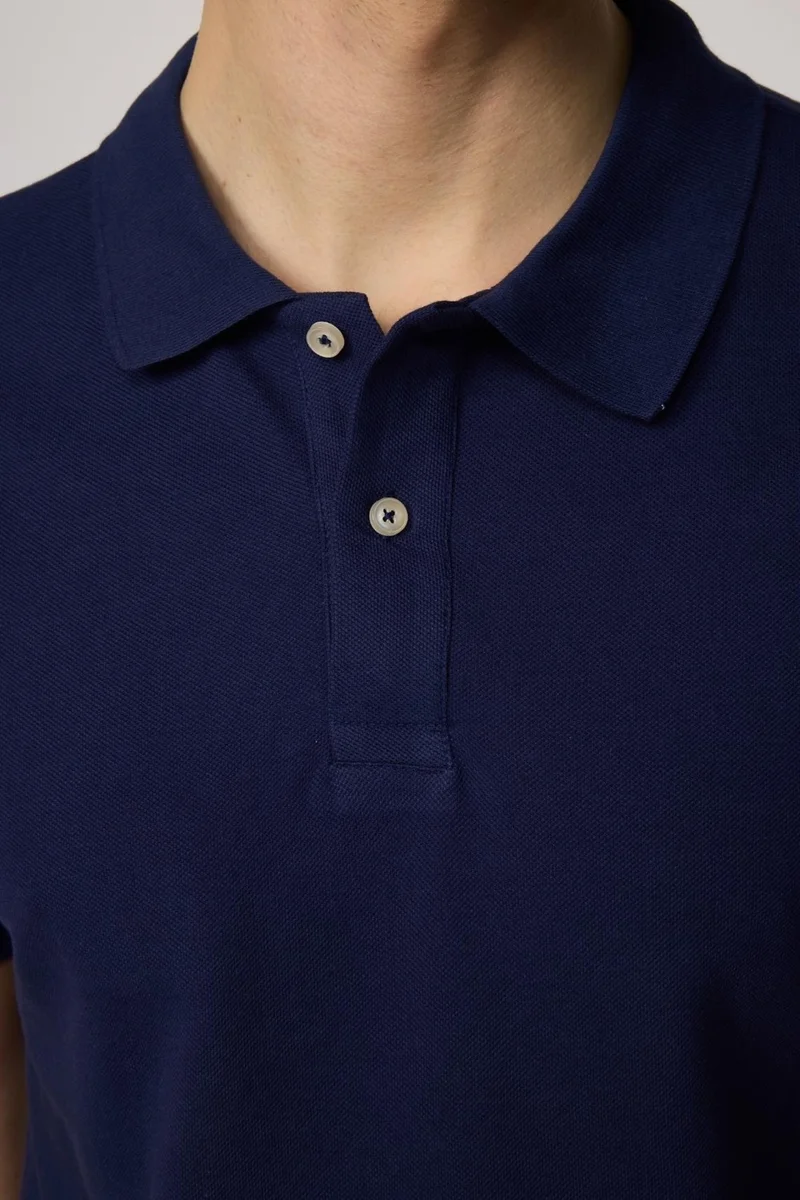 تودورس Men's Slim Fit Narrow Cut Cotton Plain Pique Navy Blue Polo Collar T-Shirt
