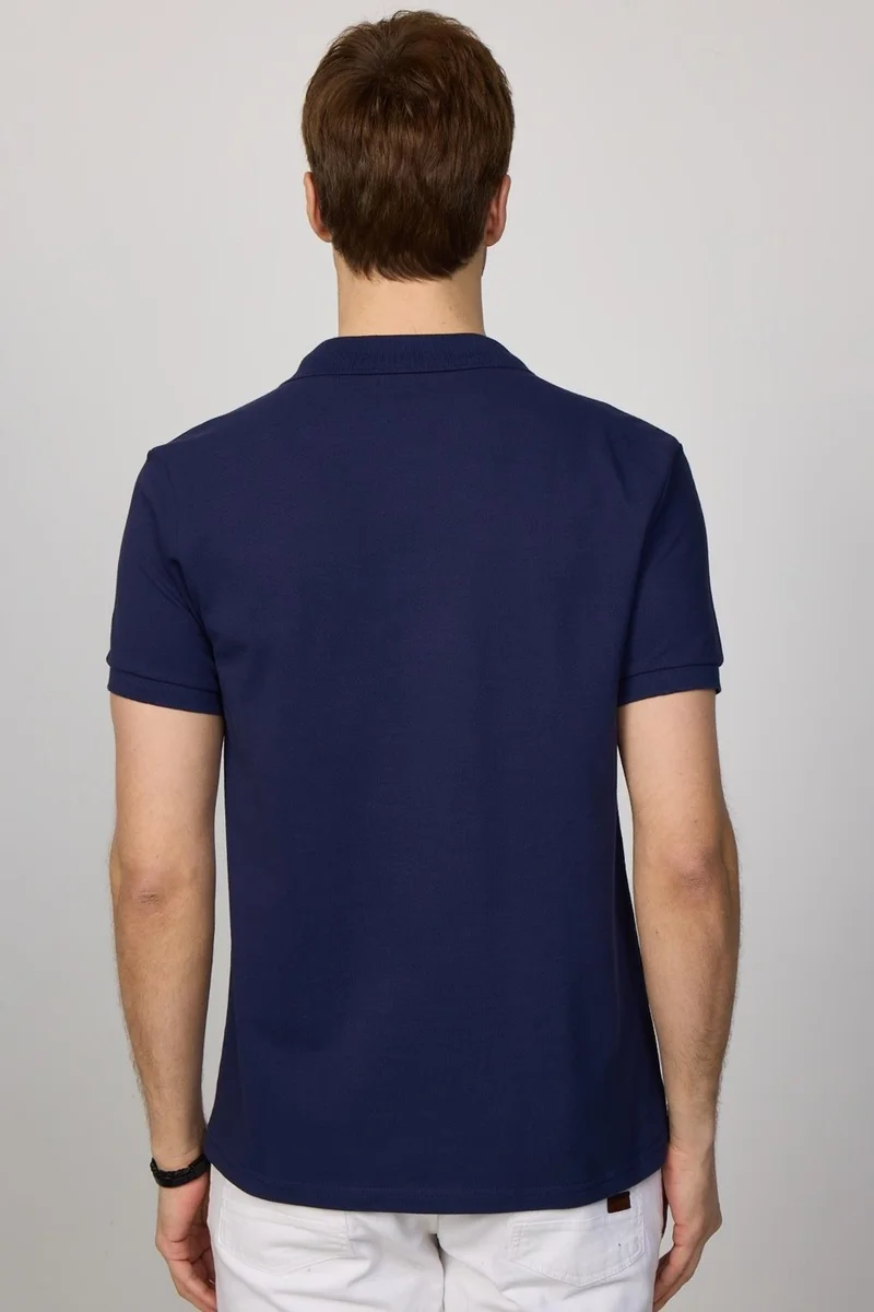 تودورس Men's Slim Fit Narrow Cut Cotton Plain Pique Navy Blue Polo Collar T-Shirt