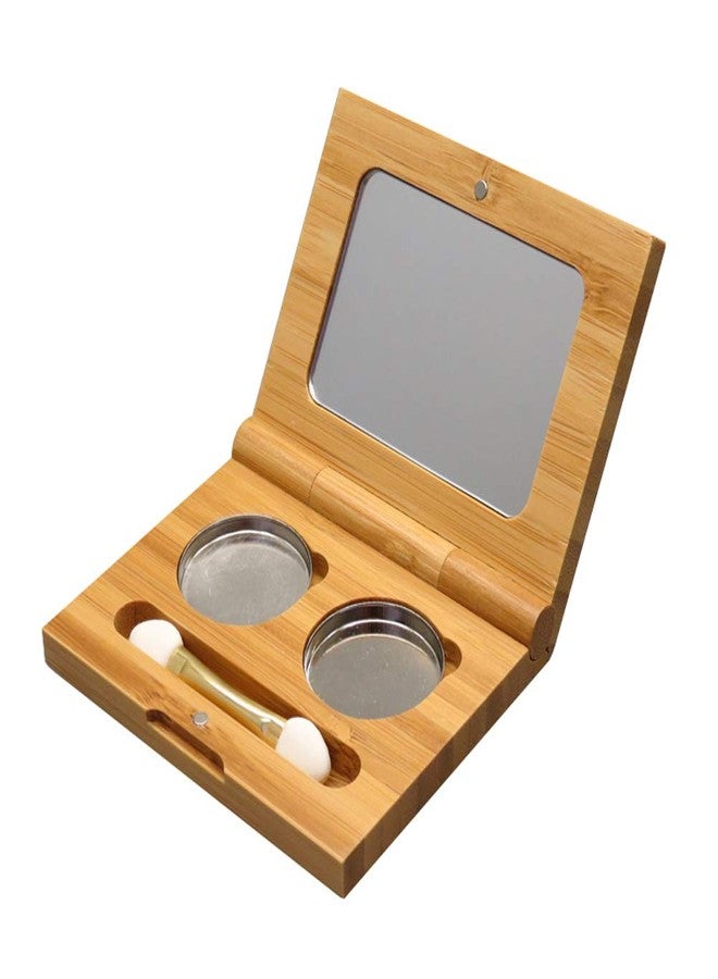 lasenersm 1 Piece Bamboo Empty Eye Shadow Case Box Double Grid Tinplate Palette Pans Bamboo Eyeshadow Case Magnetic Eyeshadow Palette Cosmetics Organizer Container with Makeup Brush for Eye Shadow Blush Powder - Image 1