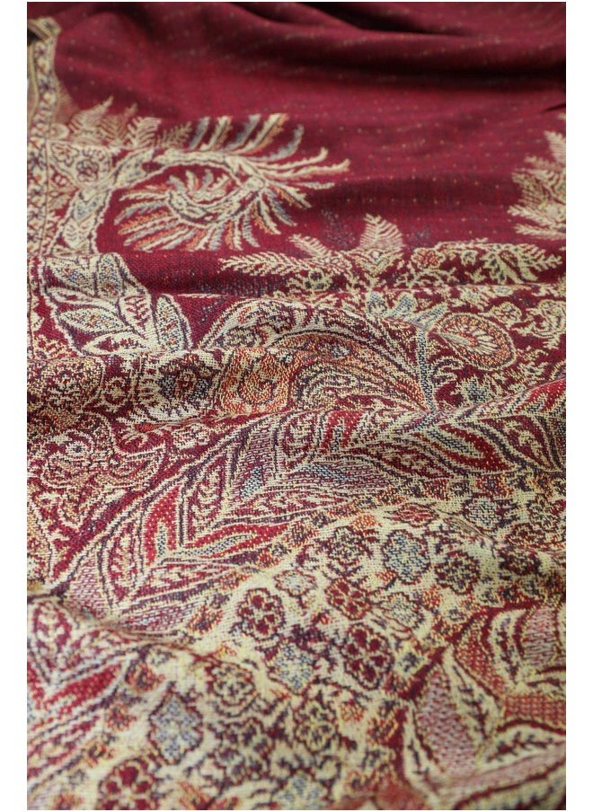 Achillea - Soft Silky Reversible Paisley Pashmina Shawl Wrap Scarf W/Fringes (Big Paisley Burgundy) - Image 1