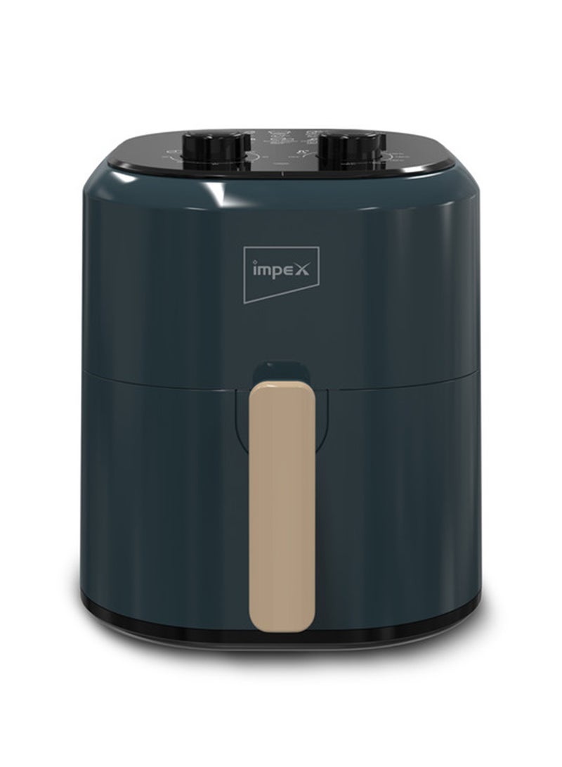 Impex 4.5L Mechanical Air Fryer AF 4305A, 1200W Oil-Free Hot Air Fryer, Adjustable Temperature & 60-Min Timer, Non-Stick Large Capacity Basket, Overheat Protection, Cyclonic Airflow Cool-Touch Handle 4.5 L 1200 W AF 4305A Dark Green - Image 2