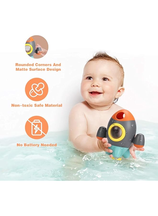 إكسفور ألعاب استحمام للأطفال على شكل صاروخ فضائي، لعبة رشاش مياه دوار، ألعاب استحمام على شكل صاروخ فضائي للأطفال الصغار، ألعاب استحمام للأطفال الصغار (رمادي) - Image 2