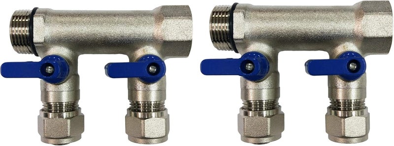 Fitting Stores 4 Loop Plumbing Manifold w/ 1" trunk & 1/2" pex ball valves, blue handle - Image 2