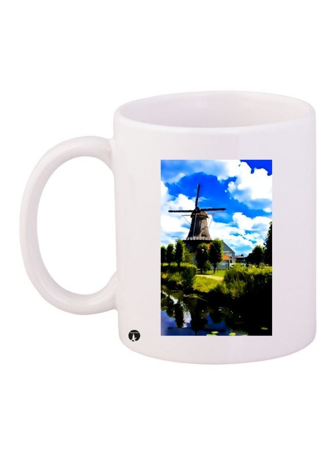 RYN Windmill Farm Printed Coffee Mug White/Green/Blue 11ounce