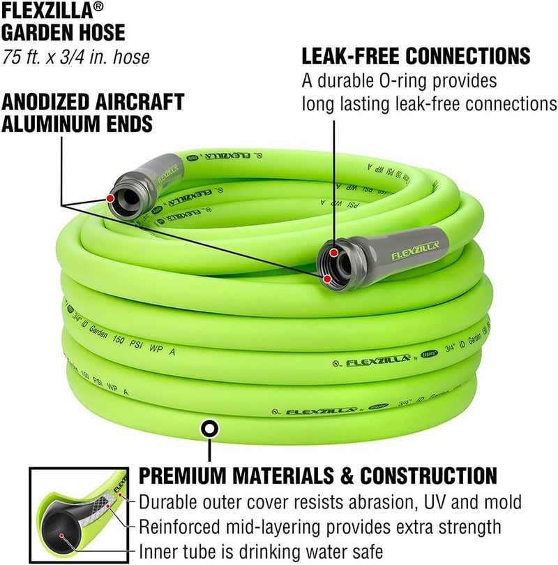 Flexzilla Garden Hose 3/4 in. x 75 ft., Lightweight All-Weather Water Hose, Durable and Flexible, Leak-Free Connections - Image 2