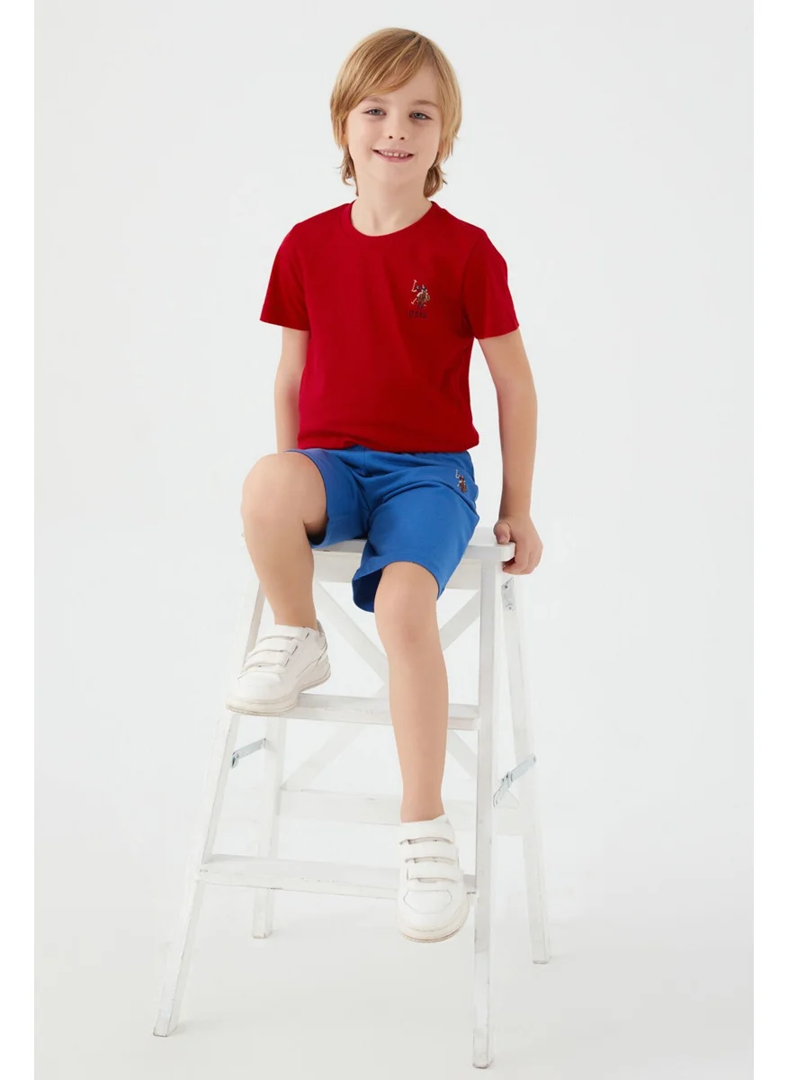 يو اس بولو اسن U.S. Polo Assn Light Blue Red Boys Bermuda Set