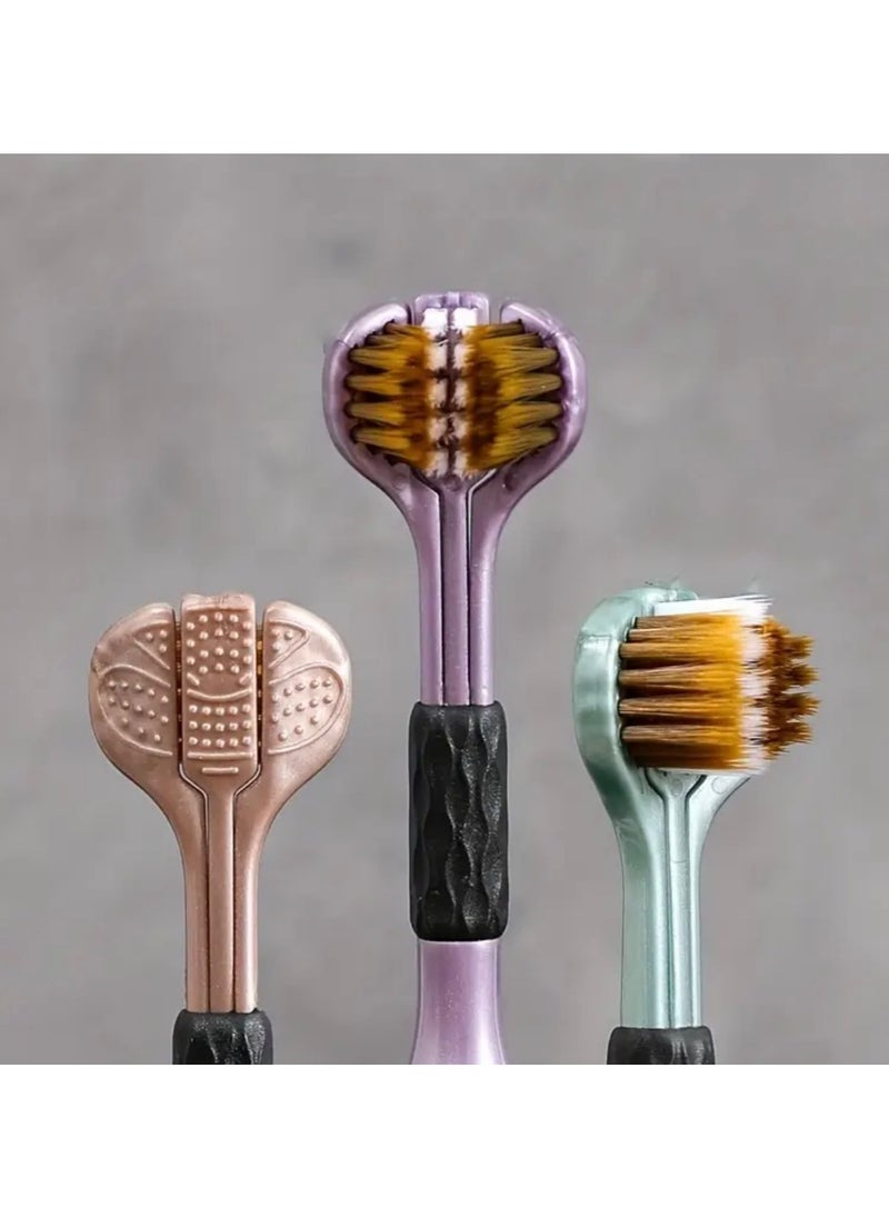 CleanWave - The Pure Effect 3-Pieces, 3 colors Triple-Sided Toothbrush Set (3-Pack) – Soft Bristles for 360° Cleaning of Teeth & Gums | Adult & Youth Dental Care, toothbrushes for Adults, Soft Bristle Toothbrush for Comprehensive Care of Teeth and Gums,(Purple, Green, Brown )  - Image 1
