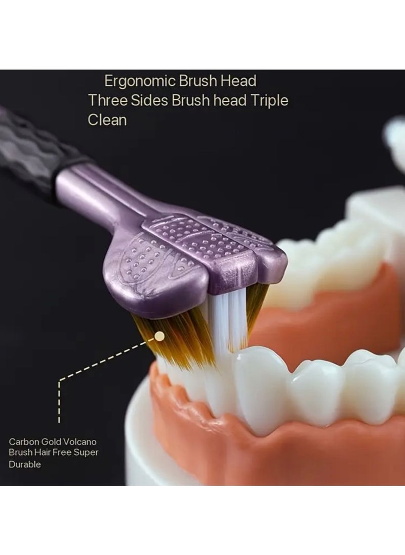 CleanWave - The Pure Effect 3-Pieces, 3 colors Triple-Sided Toothbrush Set (3-Pack) – Soft Bristles for 360° Cleaning of Teeth & Gums | Adult & Youth Dental Care, toothbrushes for Adults, Soft Bristle Toothbrush for Comprehensive Care of Teeth and Gums,(Purple, Green, Brown )  - Image 2