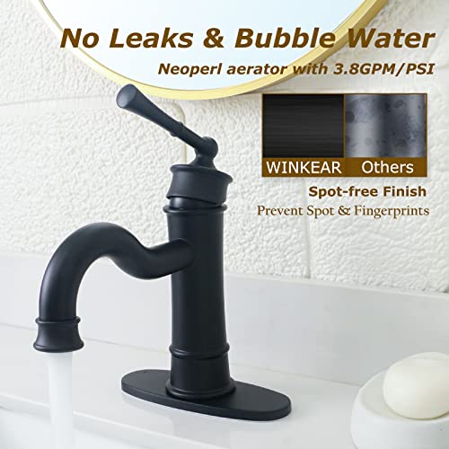 WINKEAR Roman Bathroom Sink Faucet Matte Black Single Hole Deck-Mount Pop-up Drain Assembly with Overflow Deck Plate and Water Supply Lines Included - Image 3