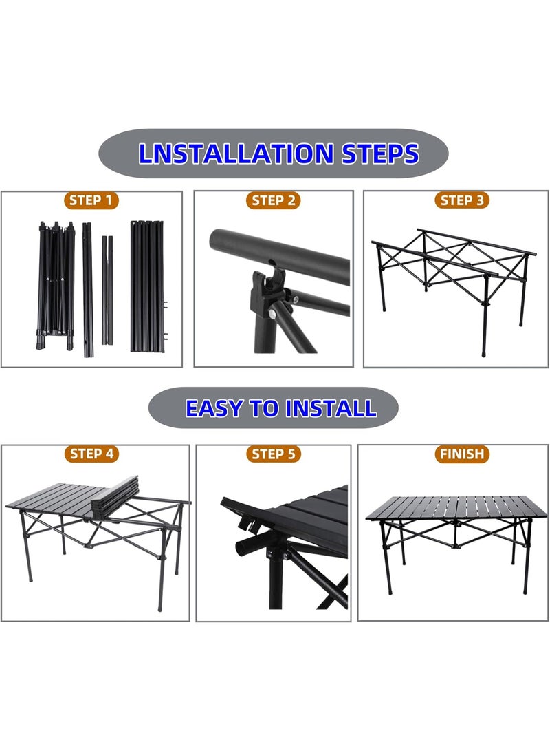 ساكن للطي طاولة التخييم في الهواء الطلق طاولة التخييم المحمولة طاولة قابلة للطي وخفيفة الوزن وسهلة الحمل, مثالية للاستخدام في الهواء الطلق والنزهات والطبخ والشاطئ والمشي لمسافات طويلة وصيد الاسماك والتخييم95*55*50 سم، أسود - Image 3
