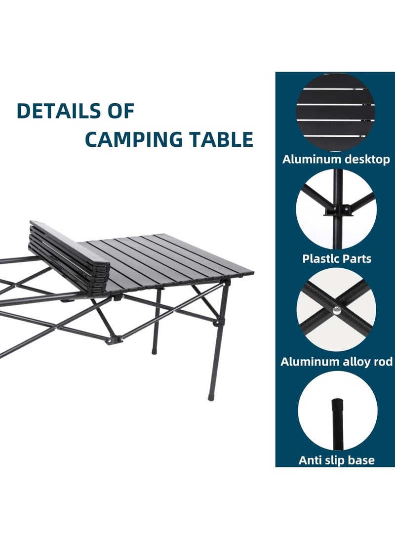 ساكن للطي طاولة التخييم في الهواء الطلق طاولة التخييم المحمولة طاولة قابلة للطي وخفيفة الوزن وسهلة الحمل, مثالية للاستخدام في الهواء الطلق والنزهات والطبخ والشاطئ والمشي لمسافات طويلة وصيد الاسماك والتخييم95*55*50 سم، أسود - Image 5