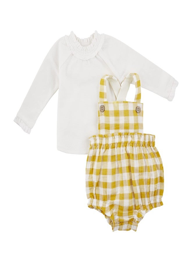 Mud Pie Baby Girl Ruffle Check Bubble Set, Mustard, 12-18 Months - Image 1