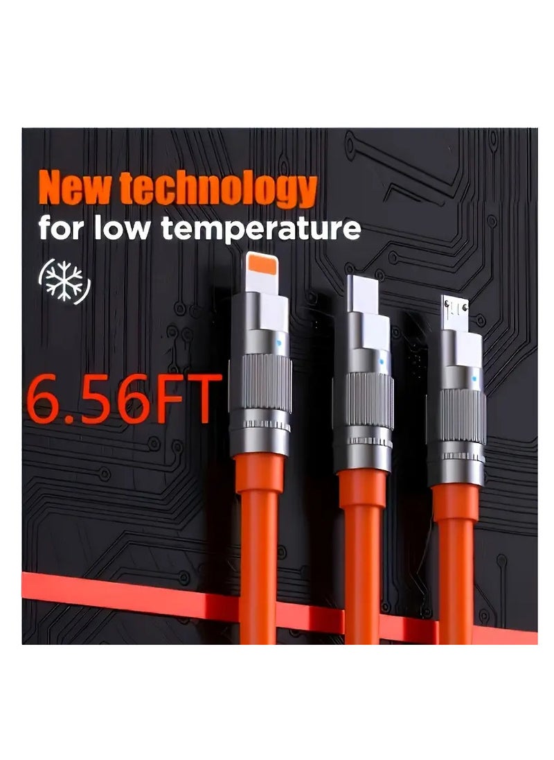 ماركة غير محددة كابل شحن سريع ٣ في ١ معتمد من MFi | طاقة عالية ١٢٠ واط من USB إلى Lightning/Type-C | سلك مزامنة بيانات دائري من السيليكون مع موصلات من سبائك الزنك | متوافق مع أجهزة iPhone وAndroid (١١٩.٩٩ سم)  - Image 1