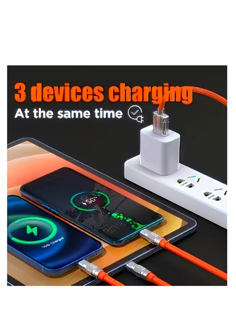 ماركة غير محددة كابل شحن سريع ٣ في ١ معتمد من MFi | طاقة عالية ١٢٠ واط من USB إلى Lightning/Type-C | سلك مزامنة بيانات دائري من السيليكون مع موصلات من سبائك الزنك | متوافق مع أجهزة iPhone وAndroid (١١٩.٩٩ سم)  - Image 2