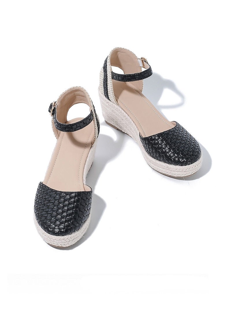 شاربدو صندل نسائي مغلق من الأمام من قماش إسبادريل أنيق ذو نعل سميك وشريط للكاحل ومقطع كاجوال صندل مضفر - Image 4