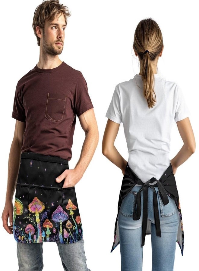 Yatixapu Server Apron with 3 Pockets Waterproof Mushroom Waist Aprons for Women Men Waitress Waiter Aprons 13 Inch Short Half Waist Aprons - Image 2