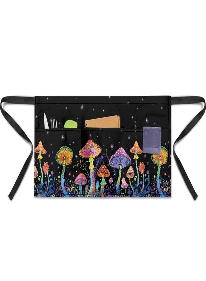 Yatixapu Server Apron with 3 Pockets Waterproof Mushroom Waist Aprons for Women Men Waitress Waiter Aprons 13 Inch Short Half Waist Aprons - Image 1