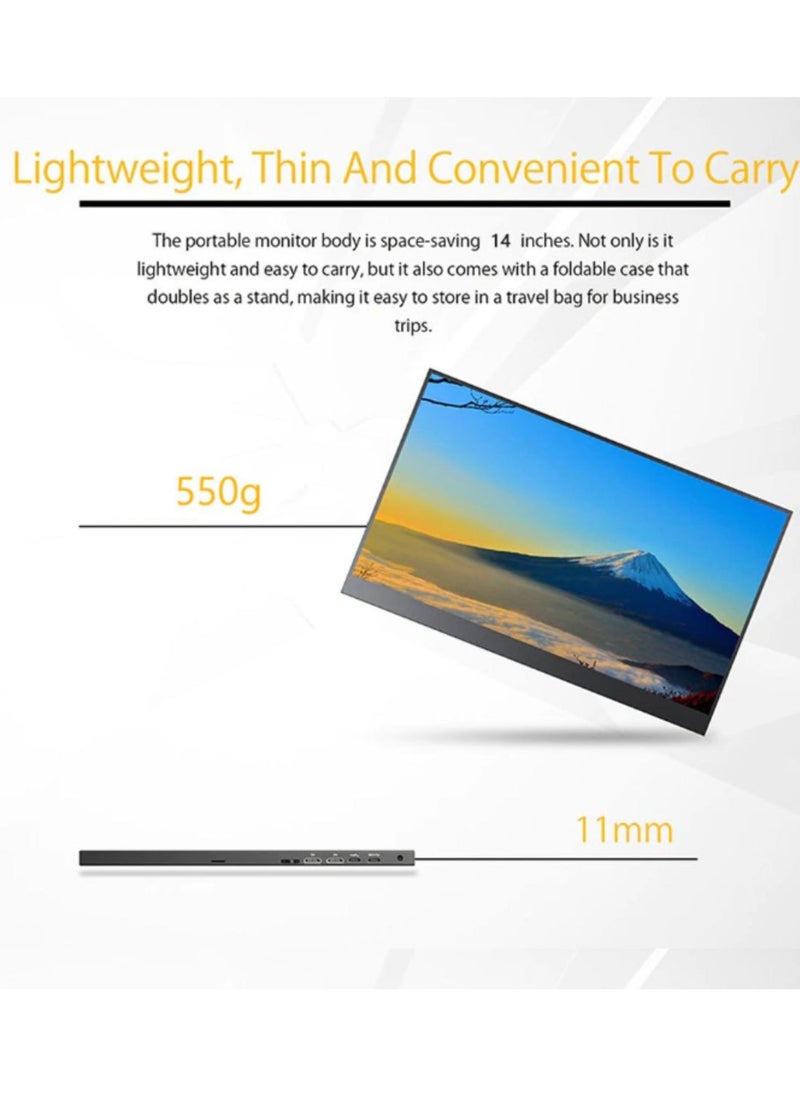 شاشة محمولة 14 بوصة 2.5K شاشة كمبيوتر محمول USB C HDMI للألعاب شاشة IPS فائقة النحافة غطاء ذكي ومكبرات صوت، شاشة 2560 * 1600P للكمبيوتر المحمول، HDR Plug&Play، شاشة خارجية للكمبيوتر المحمول والهاتف وماك وإكس بوكس
