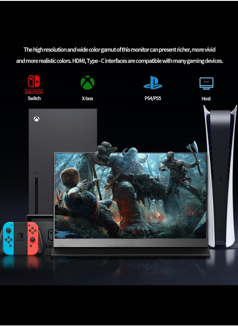 شاشة محمولة 14 بوصة 2.5K شاشة كمبيوتر محمول USB C HDMI للألعاب شاشة IPS فائقة النحافة غطاء ذكي ومكبرات صوت، شاشة 2560 * 1600P للكمبيوتر المحمول، HDR Plug&Play، شاشة خارجية للكمبيوتر المحمول والهاتف وماك وإكس بوكس
