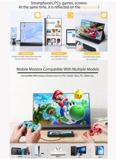 HILUKE Portable Monitor 14inch 2.5K Laptop Monitor USB C HDMI Gaming Ultra-Slim IPS Display Smart Cover & Speakers, 2560*1600P Screen for Laptop, HDR Plug&Play, External Monitor for Laptop PC Phone Mac Xbox  - Image 4