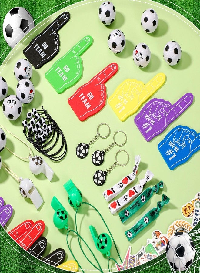 Maxdot 194 Pcs Soccer Party Favors 24 Set Soccer Goodie Foam Finger Mini Face StressBall Keychain Bracelet Wristband Whistle Sticker for Kids Birthday Party Supplies Gift - Image 2