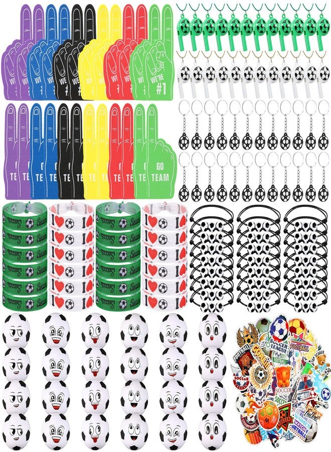 Maxdot 194 Pcs Soccer Party Favors 24 Set Soccer Goodie Foam Finger Mini Face StressBall Keychain Bracelet Wristband Whistle Sticker for Kids Birthday Party Supplies Gift - Image 1