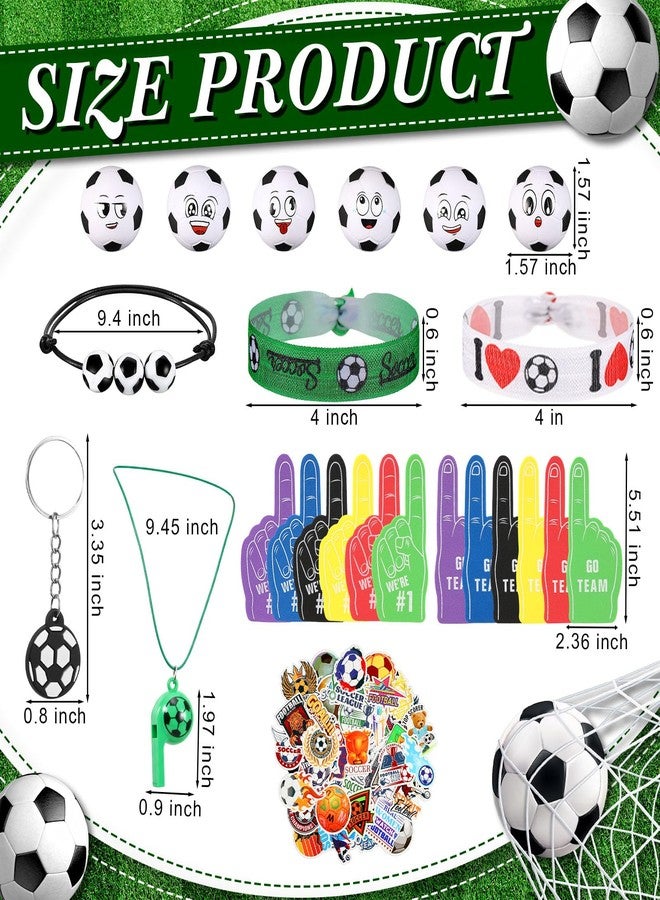 Maxdot 194 Pcs Soccer Party Favors 24 Set Soccer Goodie Foam Finger Mini Face StressBall Keychain Bracelet Wristband Whistle Sticker for Kids Birthday Party Supplies Gift - Image 3