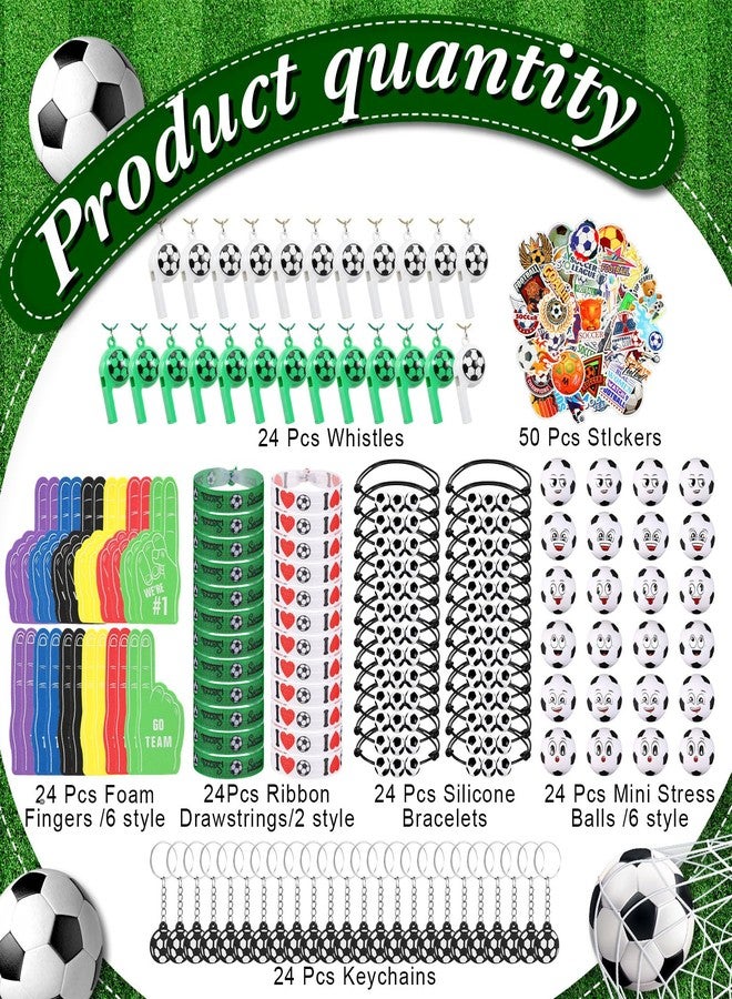 Maxdot 194 Pcs Soccer Party Favors 24 Set Soccer Goodie Foam Finger Mini Face StressBall Keychain Bracelet Wristband Whistle Sticker for Kids Birthday Party Supplies Gift - Image 4