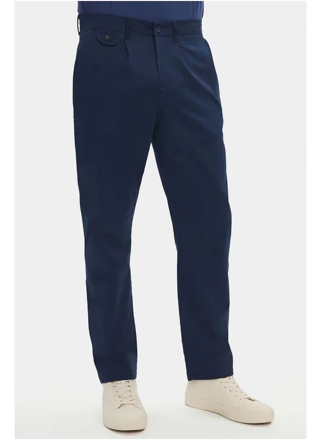 JUNE June Men Regular Fit 100% Cotton Trouser Navy
