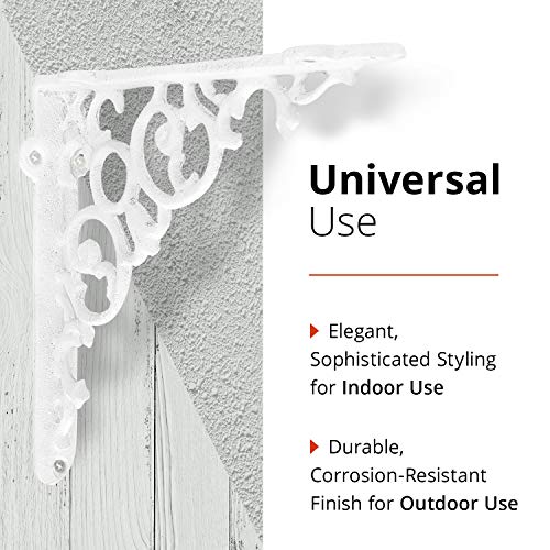 NACH Decorative Shelf Brackets, 4 Pack of 6 x 1.3 x 6 inch, Antique White Cast Iron Shelf Support Bracket - Metal Shelf Brackets for Wall - Victorian Shelf Bracket - Image 4
