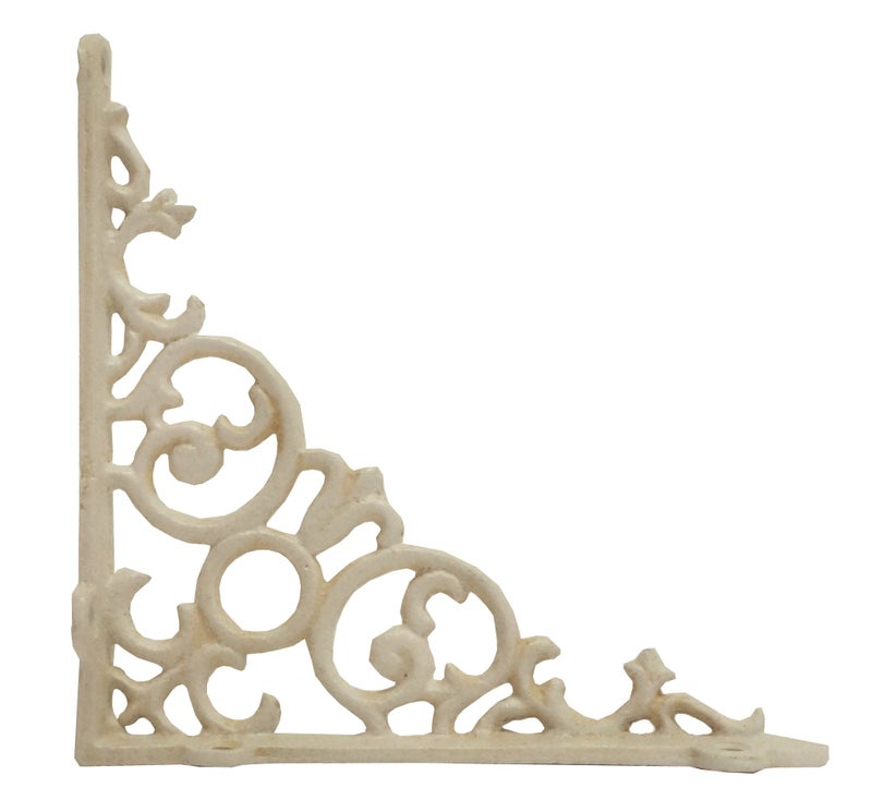 NACH Decorative Shelf Brackets, 4 Pack of 6 x 1.3 x 6 inch, Antique White Cast Iron Shelf Support Bracket - Metal Shelf Brackets for Wall - Victorian Shelf Bracket - Image 2