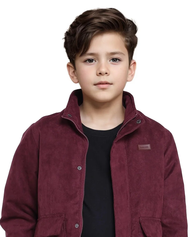 Rare Ones Rare Ones Kids Katpil Maroon Polyester Full Sleeve Solid Jacket