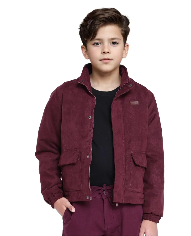 Rare Ones Rare Ones Kids Katpil Maroon Polyester Full Sleeve Solid Jacket