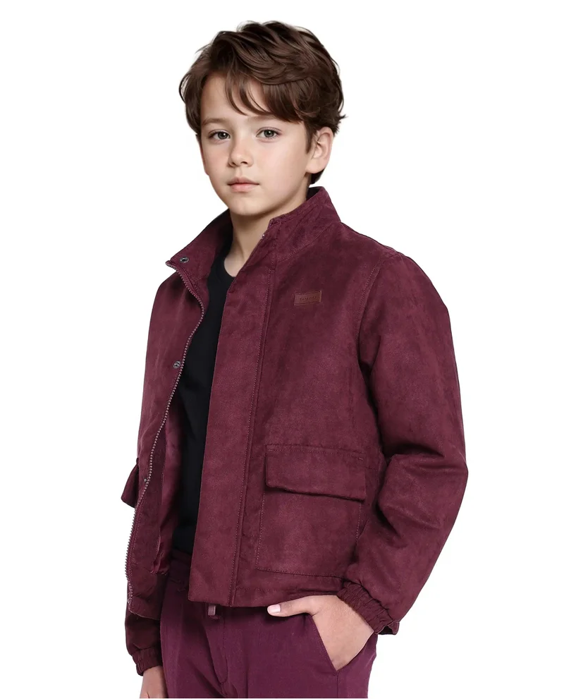 Rare Ones Rare Ones Kids Katpil Maroon Polyester Full Sleeve Solid Jacket