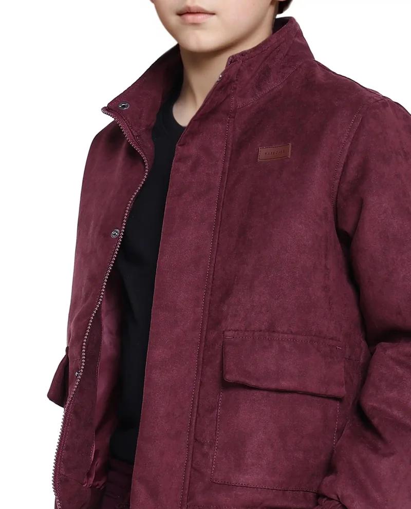 Rare Ones Rare Ones Kids Katpil Maroon Polyester Full Sleeve Solid Jacket
