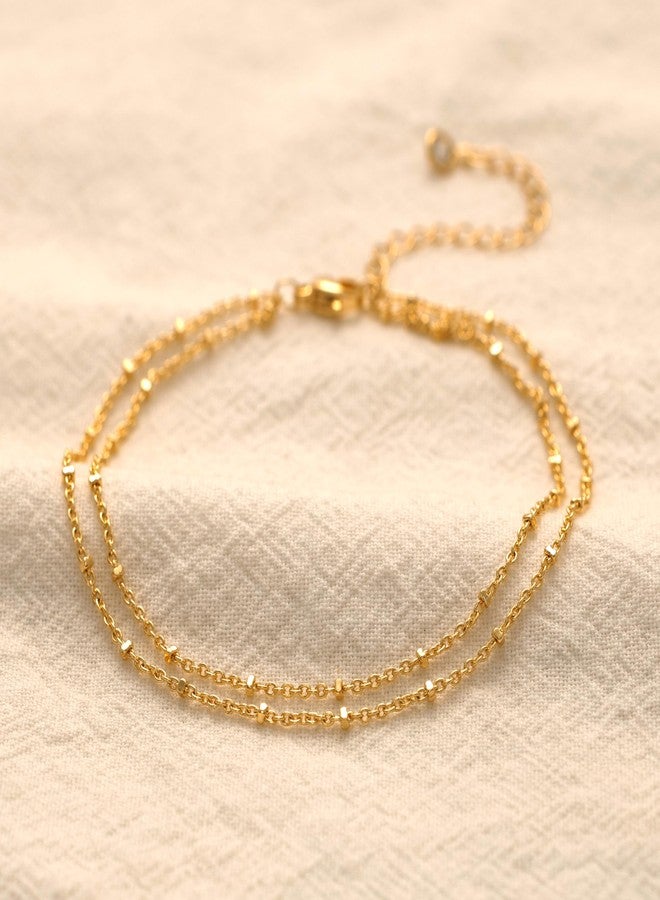 Robaice Ankle Bracelets for Women, Glitter Waterproof Adjustable Anklet for Women, 14K Gold Plated/Sterling Silver Layered Anklets, Summer Beach Anklet Jewelry for Women Gift, 8.5"+2", Gold, Silver - Image 5