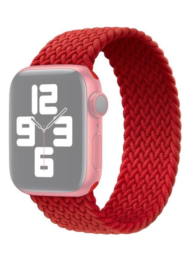 NIBEMINENT Metal Head Braided Nylon Solid Colour Replacement Strap Watchband For Apple Watch Series 7/6/5/4/3/2/1/SE 41/40/38mm Red - Image 1