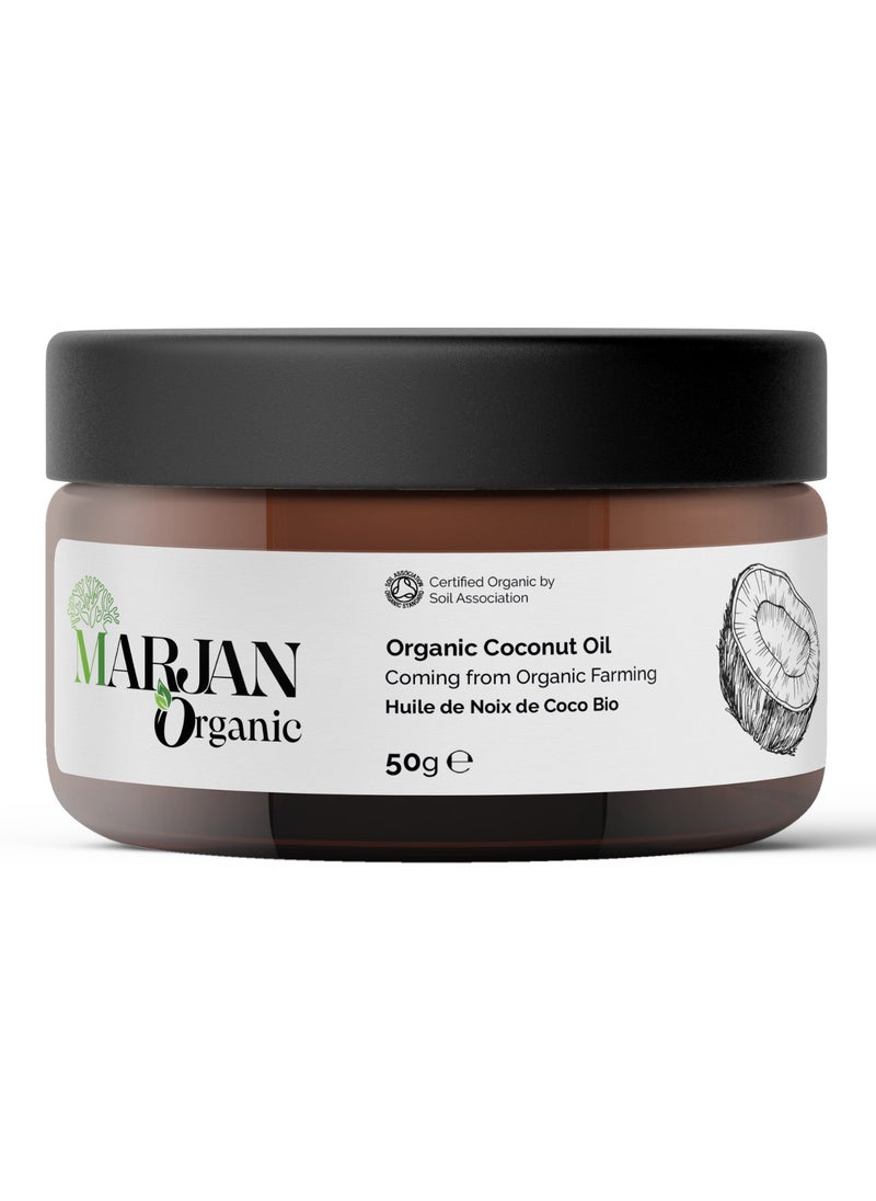 MARJAN ORGANIC 100% Organic Cold Pressed Virgin Coconut Oil, 50g, For Smooth Hair & Glowing Skin, Nourishing & Hydration All Skin Types, Massage Oil, 100% Virgin, unrefined & chemical-free  - Image 1