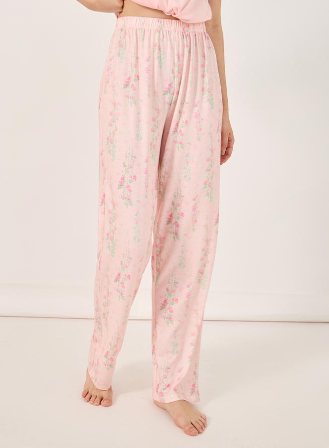 Styli V Neck Tie Front T-Shirt and Floral Pyjama Set  - Image 5