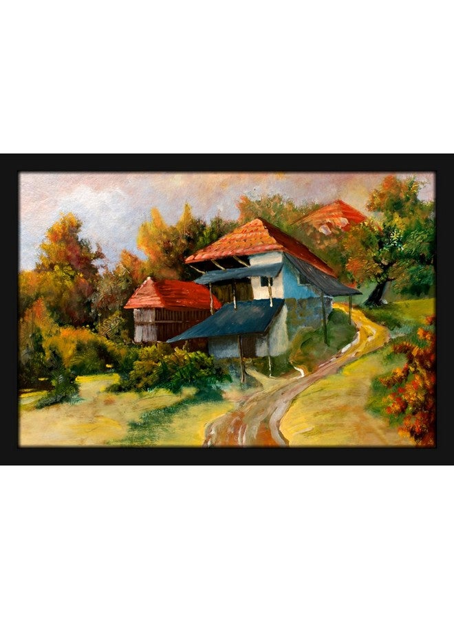 Mad Masters House Scenery Painting Aesthetic Hanging Photo Frame Decorative Item Home Decoration and Wall Decor for Living Room and Bedroom (MM 1232, 8x12 Inch, Paper, Without Plexi Glass) - Image 1