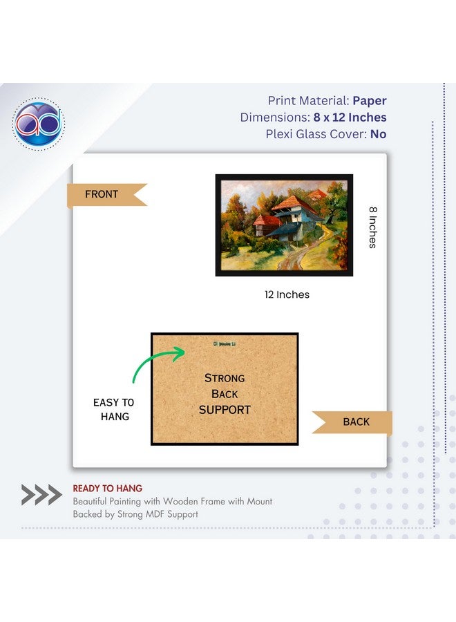 Mad Masters House Scenery Painting Aesthetic Hanging Photo Frame Decorative Item Home Decoration and Wall Decor for Living Room and Bedroom (MM 1232, 8x12 Inch, Paper, Without Plexi Glass) - Image 2