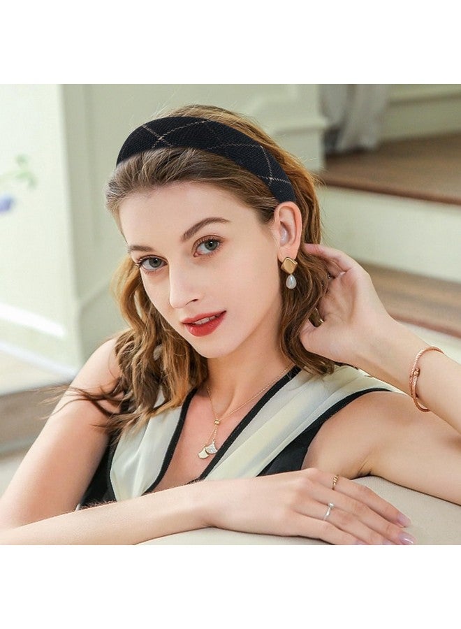 4Pcs Padded Black Headbands For Women Girls Cute Thick Hairbands Adult Set Plaid Skincare Hair Hoop Wide White Non Slip Soft Fancy Headwear Cloth Bulk Fashion Accessories Makeup Spa Christmas Gift