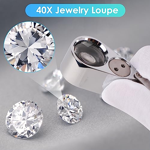 Leffis 40X Jewelers Loupe Magnifier Magnifying Glasses, LED/UV Illuminated Jewelry Loop Pocket Folding Magnifying Glass with Metal Construction for Close Work, Gardening, Kids, Stamp, Rock Collecting - Image 3