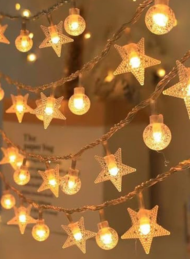 أضواء سلسلة شمسية بنجوم وكرات كريستالية، 1.5 متر 10 لمبات LED بيضاء دافئة، 4 أوضاع وميض - Image 1