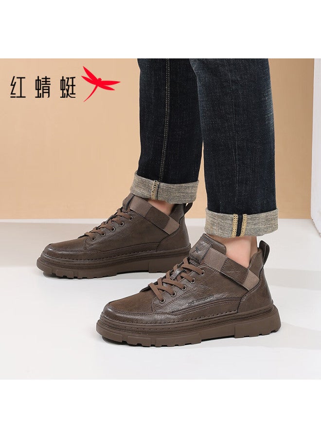 Red Dragonfly Men's Autumn Lightweight British Casual High-top Thick-soled Water-resistant Travel Shoes Wtd451062 Khaki Size 44