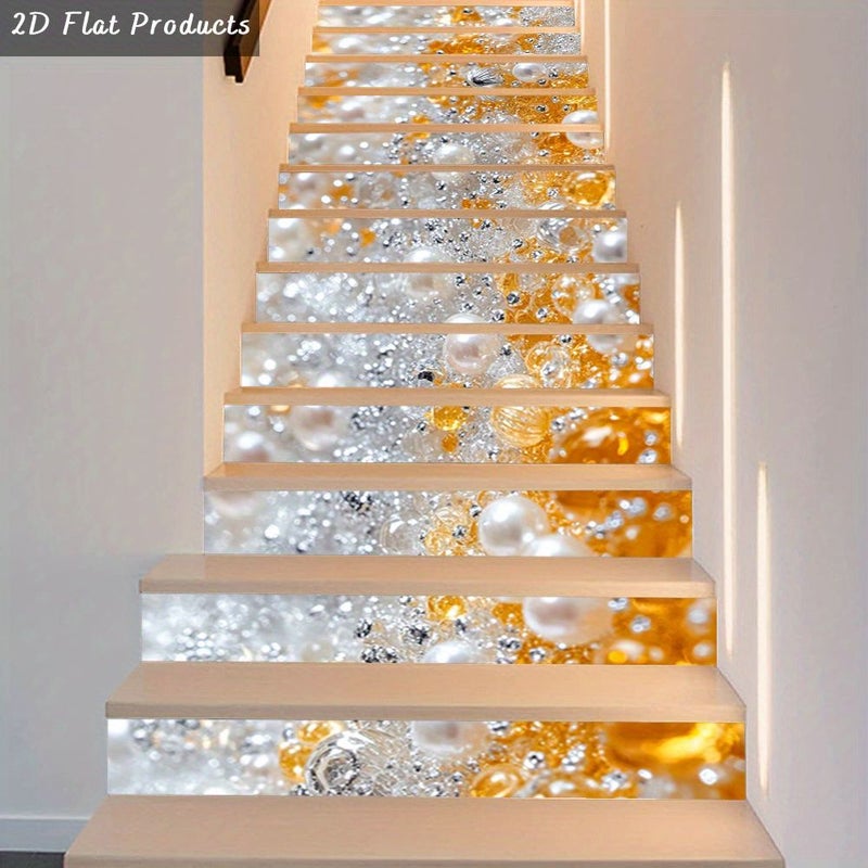 13 Pcs Self Adhesive Stair Stickers With Pearls And Gold Beads 39 37x7 08 Inch - Image 2