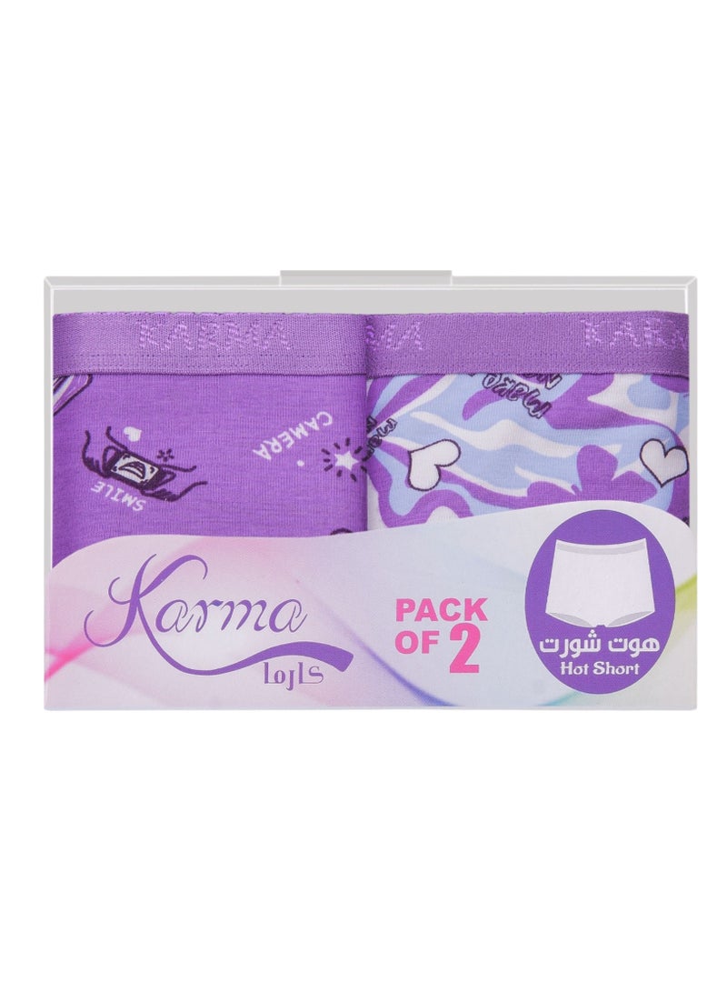 Karma Pack Of 2 Printed Cotton Hot Short Panties For Women  - Image 2
